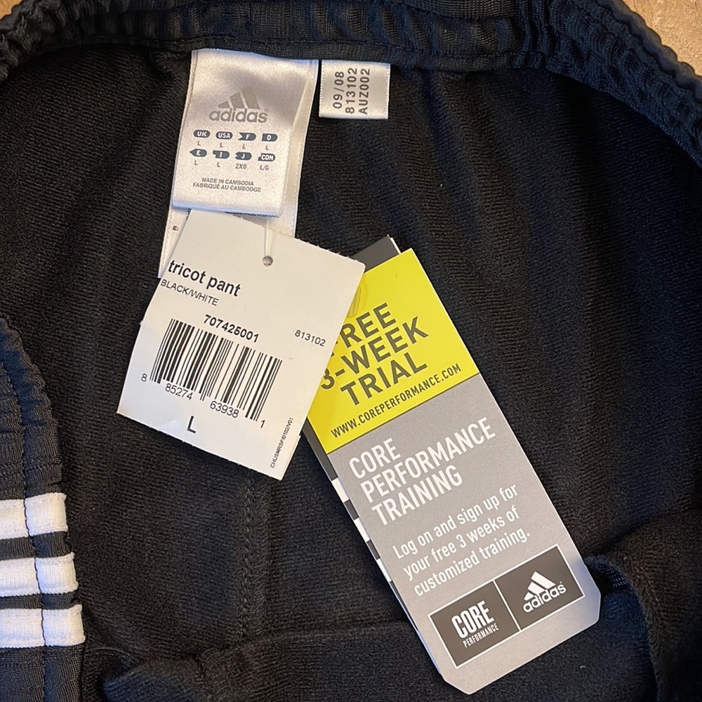 Adidas men’s black, three stripes tri cot pant NWT new perfect men’s large L - Picture 5 of 10